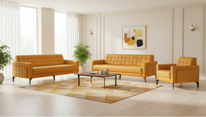 Complete Set Sofas Modern Leather Sofas 3-Seater Armchair Couch Leather Stainless Steel