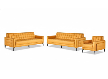 Complete Set Sofas Modern Leather Sofas 3-Seater Armchair Couch Leather Stainless Steel