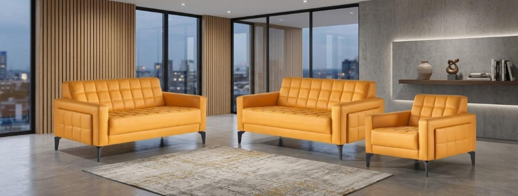 Sofa set 2-seater armchair modern yellow leather sofas stainless steel leather