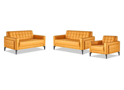 Sofa set 2-seater armchair modern yellow leather sofas stainless steel leather