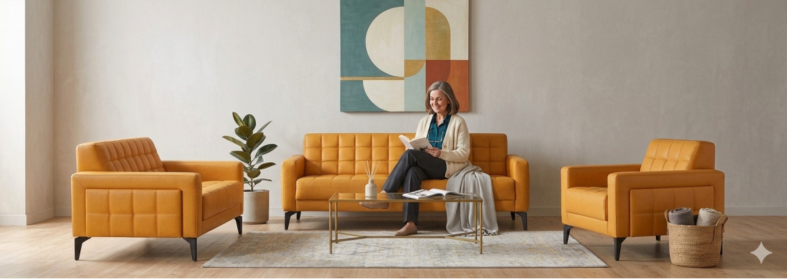 Sofa set leather sofas modern yellow Chesterfield 3-seater 2-seater armchair