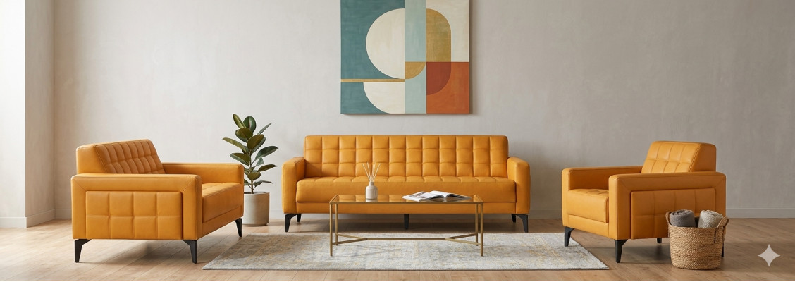 Sofa set leather sofas modern yellow Chesterfield 3-seater 2-seater armchair
