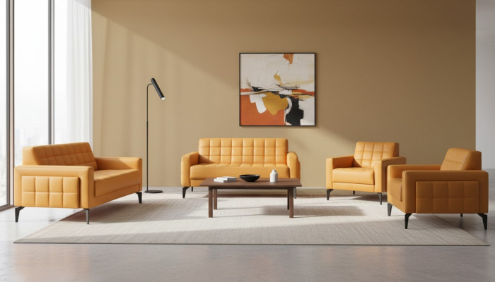 Chesterfield Seating Furniture Yellow 2-Seater Armchair Leather Sofas Modern Stainless Steel