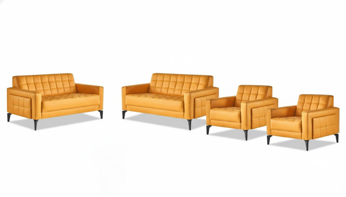 Chesterfield Seating Furniture Yellow 2-Seater Armchair Leather Sofas Modern Stainless Steel