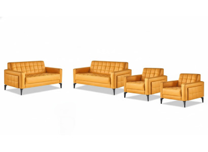 Chesterfield Seating Furniture Yellow 2-Seater Armchair Leather Sofas Modern Stainless Steel