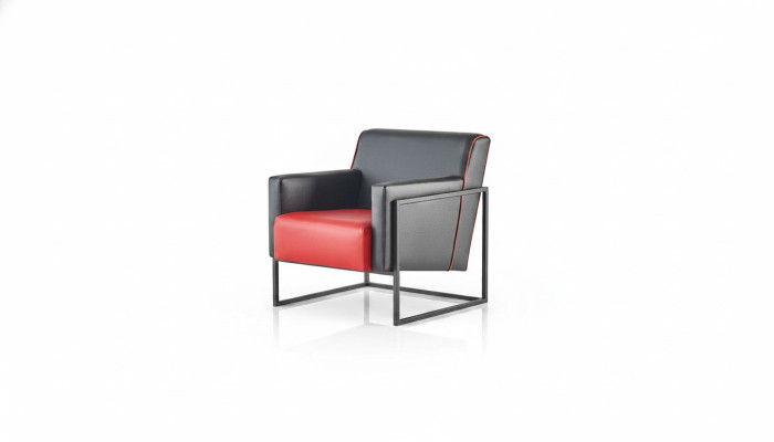 Black red armchair leather modern stainless steel wood 1-seater