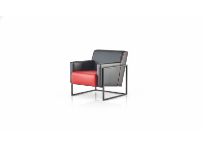 Black red armchair leather modern stainless steel wood 1-seater