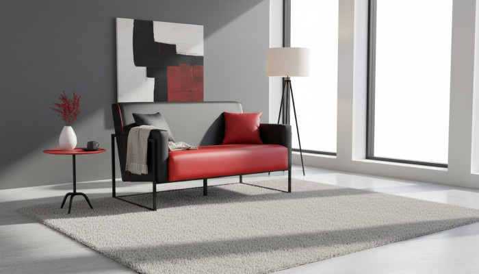 Sofa Red Black Leather Sofa 2-Seater Stainless Steel Versatile Modern Two-Seater