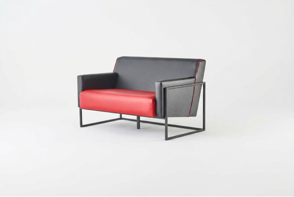 Sofa Red Black Leather Sofa 2-Seater Stainless Steel Versatile Modern Two-Seater