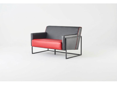 Sofa Red Black Leather Sofa 2-Seater Stainless Steel Versatile Modern Two-Seater