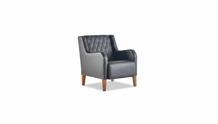 Black armchair, leather, wood, modern, 1-seater, soft seating furniture