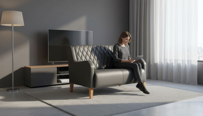 Sofa Black 2-Seater Couch Leather Modern Two-Seater Leather Sofa Wood Soft