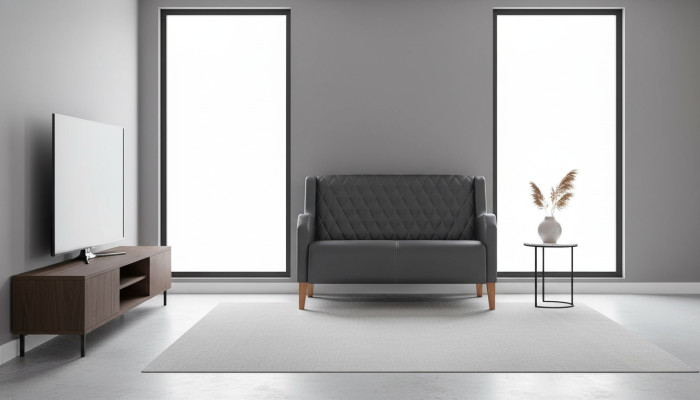 Sofa Black 2-Seater Couch Leather Modern Two-Seater Leather Sofa Wood Soft