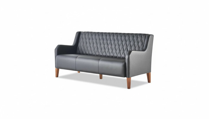 Leather sofa, 3-seater, black seating furniture, modern, leather, wood, three-seater.