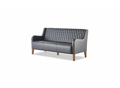 Leather sofa, 3-seater, black seating furniture, modern, leather, wood, three-seater.