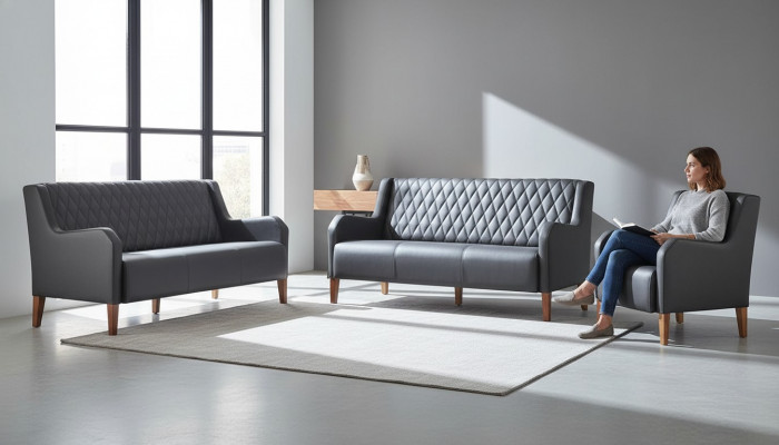 Sofa set 3-seater armchair black leather modern wood sofas
