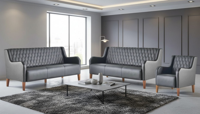 Sofa set 3-seater armchair black leather modern wood sofas