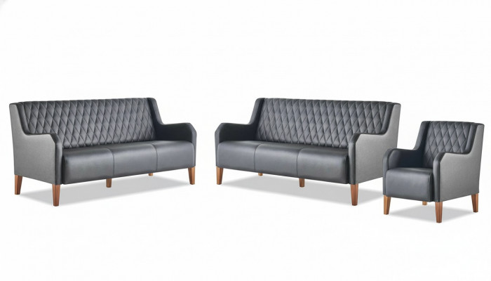 Sofa set 3-seater armchair black leather modern wood sofas