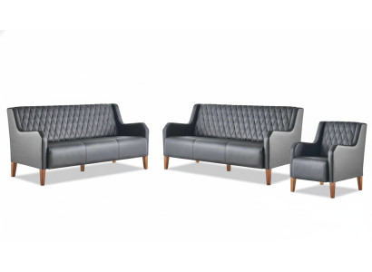 Sofa set 3-seater armchair black leather modern wood sofas