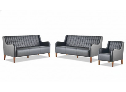 Sofa set 3-seater armchair black leather modern wood sofas