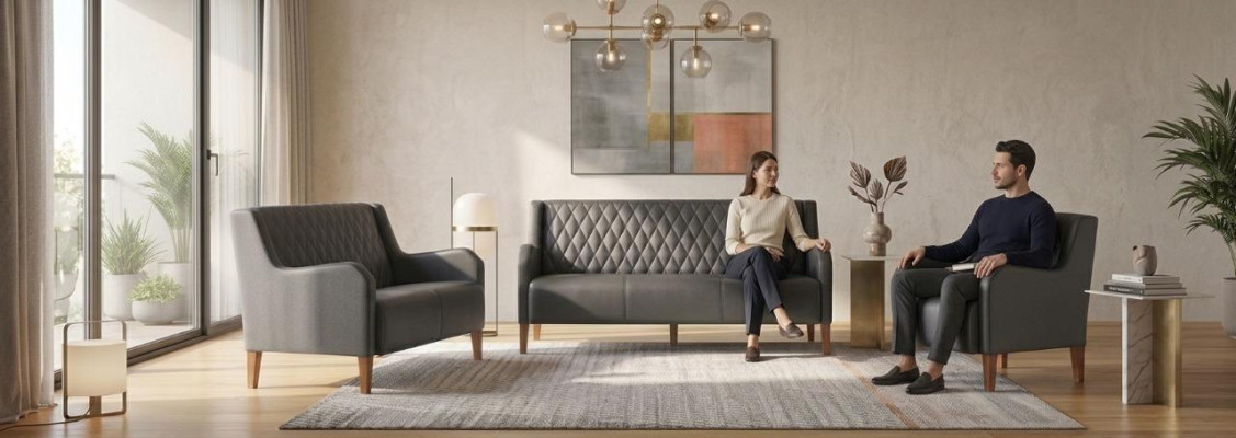Complete set: 3-seater, 2-seater, armchair, black sofa set, modern sofas