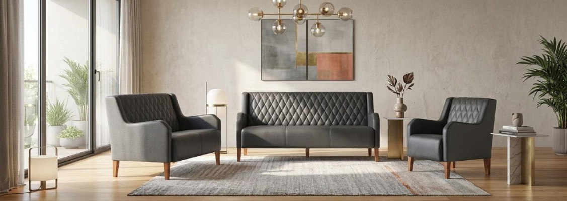 Complete set: 3-seater, 2-seater, armchair, black sofa set, modern sofas