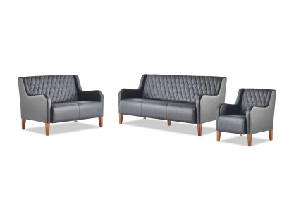 Complete set: 3-seater, 2-seater, armchair, black sofa set, modern sofas