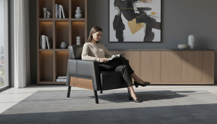 Black Armchair Modern 1-Seater Study Living Room Leather Armchair Soft