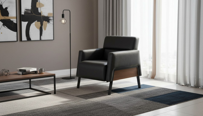Black Armchair Modern 1-Seater Study Living Room Leather Armchair Soft