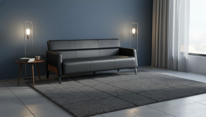 Ledesofa Sofa Black 3-Seater Three-Seater Leather Modern Wood Stainless Steel