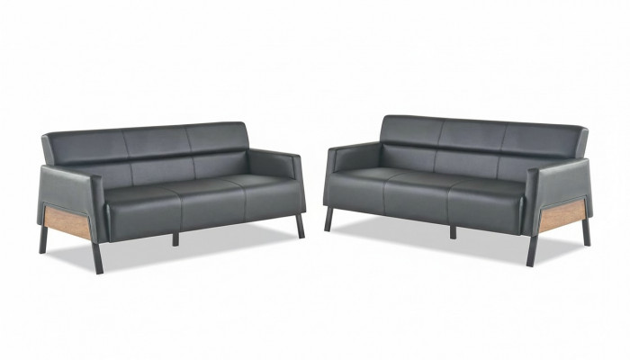 Leather sofa set 3-seater black modern leather stainless steel couch wood