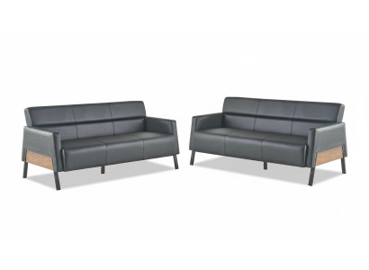 Leather sofa set 3-seater black modern leather stainless steel couch wood