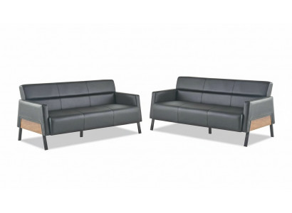Leather sofa set 3-seater black modern leather stainless steel couch wood