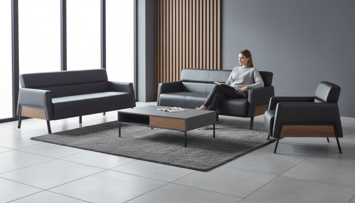 3-seater sofas, armchair, black, modern seating furniture, sofa set, leather sofas, wood