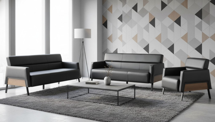 3-seater sofas, armchair, black, modern seating furniture, sofa set, leather sofas, wood