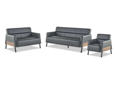 Black leather sofa set, modern 3-seater, 2-seater, armchair seating furniture