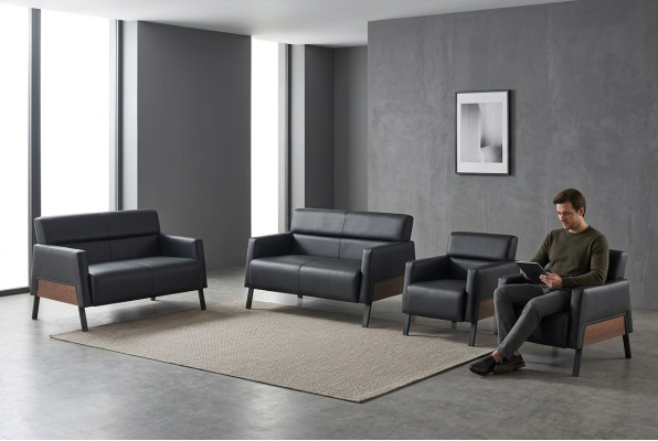 Leather seating set leather sofa 2-seater armchair modern black stainless steel