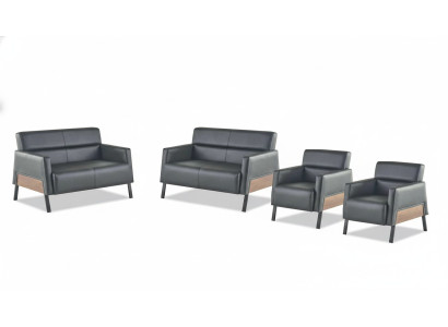 Leather seating set leather sofa 2-seater armchair modern black stainless steel