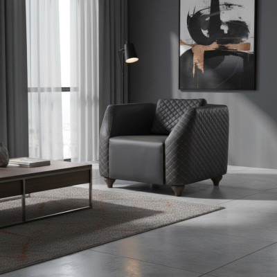 Chair Black Armchair Modern Upholstery Leather Cushion 1-Seater Wood