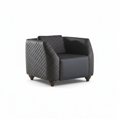 Chair Black Armchair Modern Upholstery Leather Cushion 1-Seater Wood
