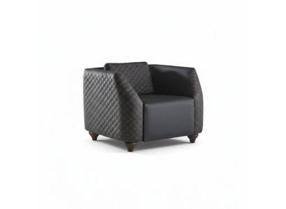 Chair Black Armchair Modern Upholstery Leather Cushion 1-Seater Wood
