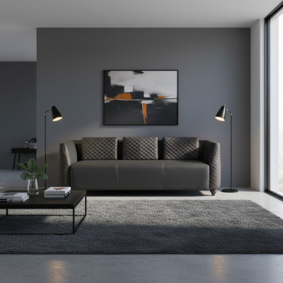 Leather sofa 3-seater black wood modern design cushion upholstery leather couch