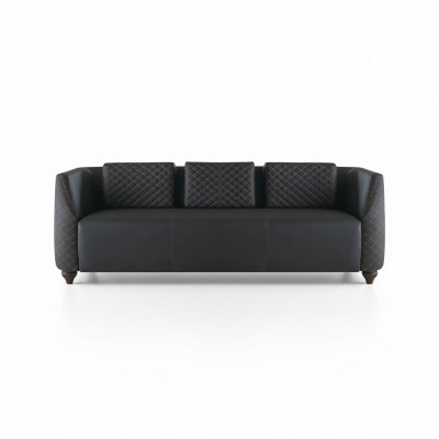 Leather sofa 3-seater black wood modern design cushion upholstery leather couch