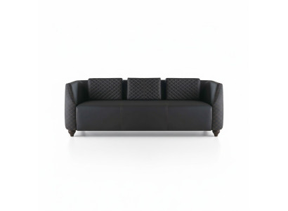 Leather sofa 3-seater black wood modern design cushion upholstery leather couch