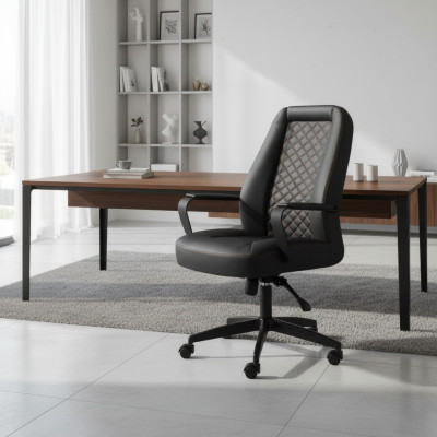 Swivel Office Chair Black With Wheels Modern Leather Wood