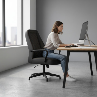 Leather armchair black office chair modern study office armchair leather
