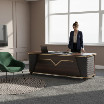 Office desk brown black wood modern style rectangular study office