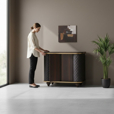 Rectangular Sideboard Brown Black Doors Modern Filing Cabinet