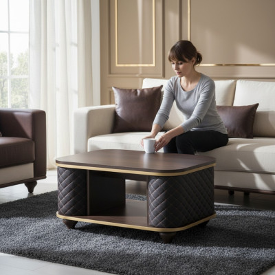 Coffee table brown black modern rectangular shelf office furniture