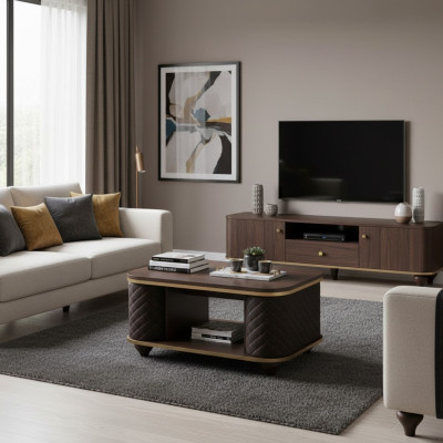 Coffee table brown black modern rectangular shelf office furniture